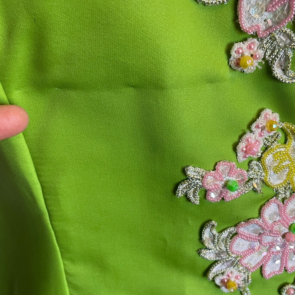 Vintage Handmade Filipiniana Dress Mestiza Gown Lime Green Beaded Size Small - Picture 12 of 15